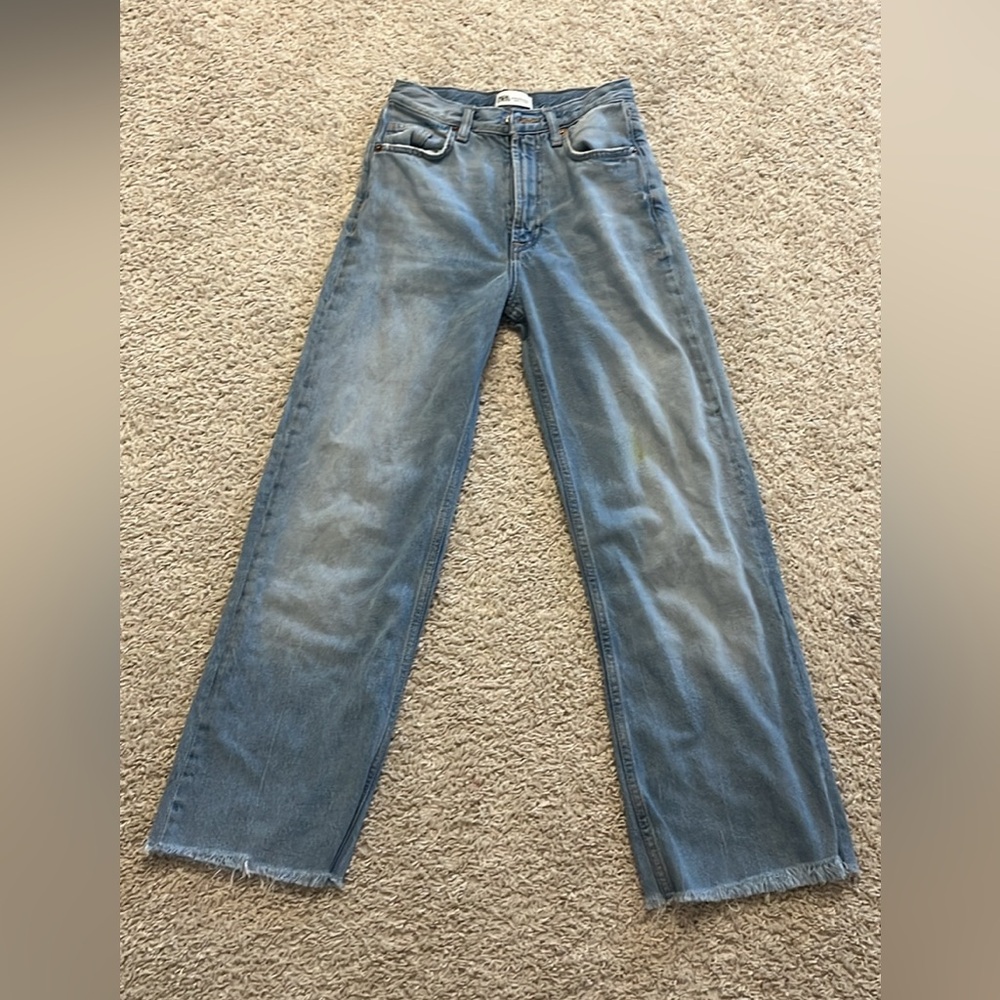 Zara high waist Blue Straight-Leg Jeans 0